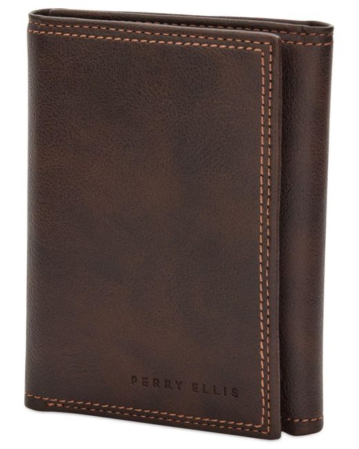 Perry Ellis Portfolio Leather Trifold Wallet in Brown for Men | Lyst