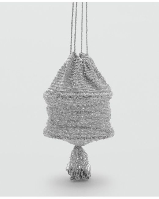 Mango White Lurex Sack-style Bag