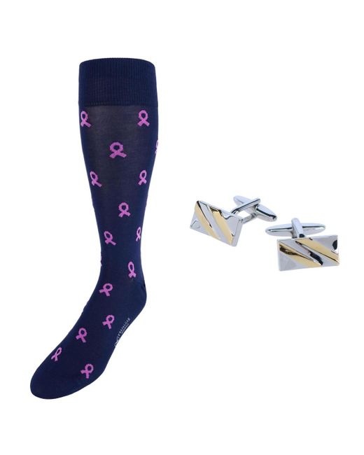 Trafalgar Blue Rhodium And Gold Cufflinks And Mid-calf Awareness Socks for men