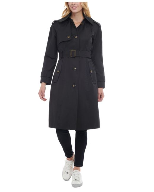 London Fog Hooded Maxi Trench Coat in Black | Lyst