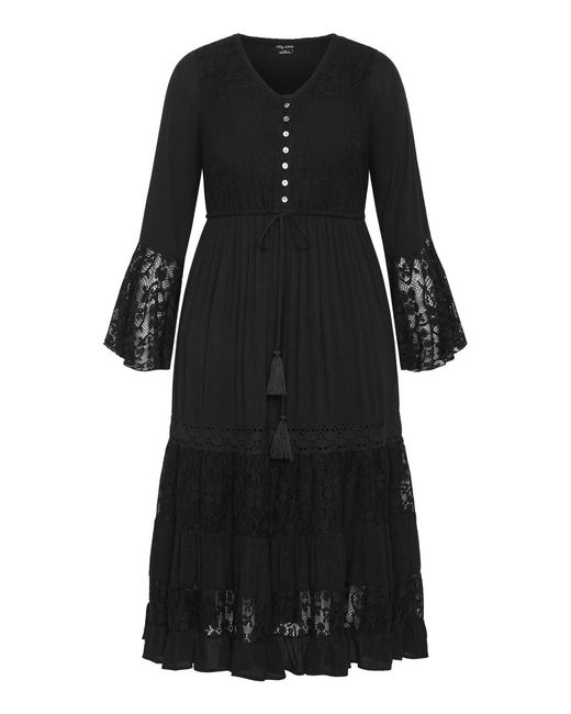 City Chic Black Tisha Lace Maxi Dress