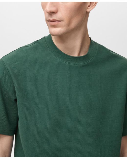 Mango Green Regular-fit Textured T-shirt for men