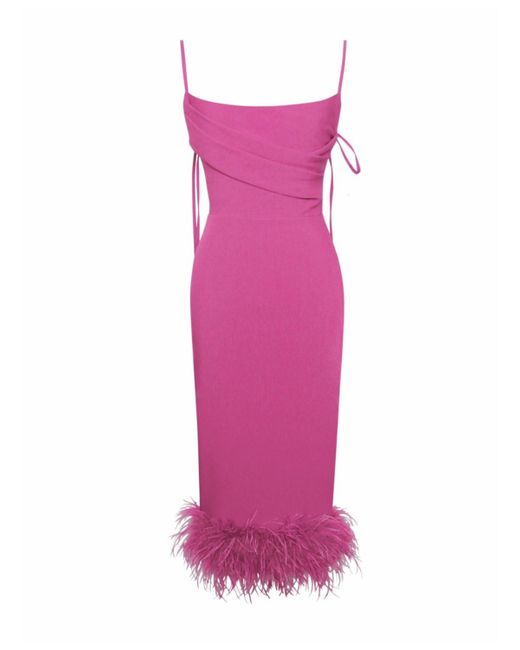 Miss Circle Fiona Fuchsia Feather Trim Bottom Maxi Dress in Pink | Lyst