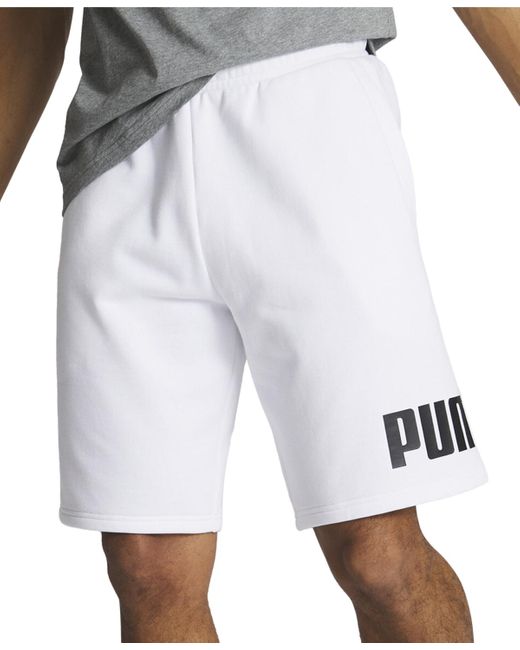 PUMA White Regular-fit Big Logo-print Fleece 10" Shorts for men