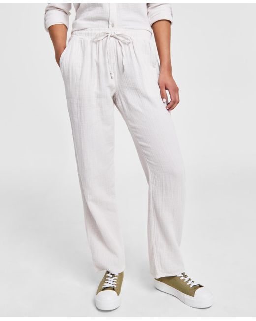 Calvin Klein White Petite Crepe Gauze Straight-leg Pants