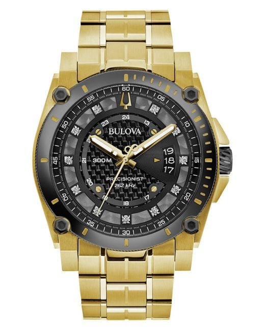 Bulova Precisionist Diamond Accent Gold Tone Stainless Steel Bracelet Watch 465mm In Metallic