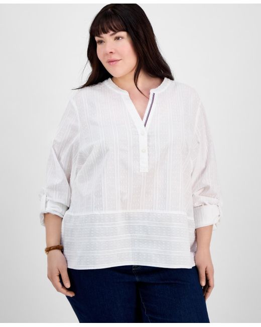 Tommy Hilfiger Women's White Plus Size Cotton Metallic Clip-dot
