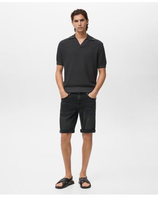 Mango Black Slim-fit Denim Bermuda Shorts for men