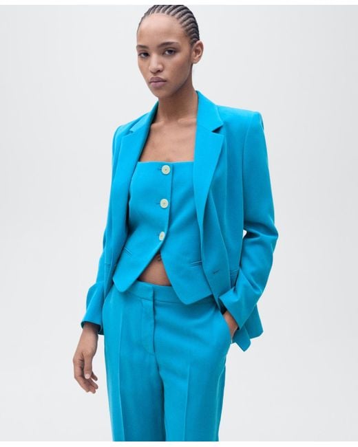 Mango Blue Straight Suit Trouser Pants