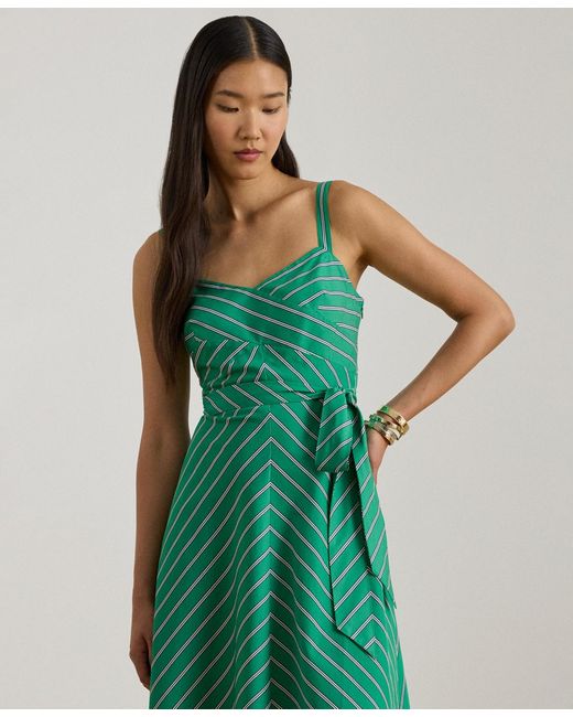 Ralph Lauren Striped Belted Sleeveless Dress in Green | Lyst Ralph Lauren Striped Belted Sleeveless Dress in Green | Lyst