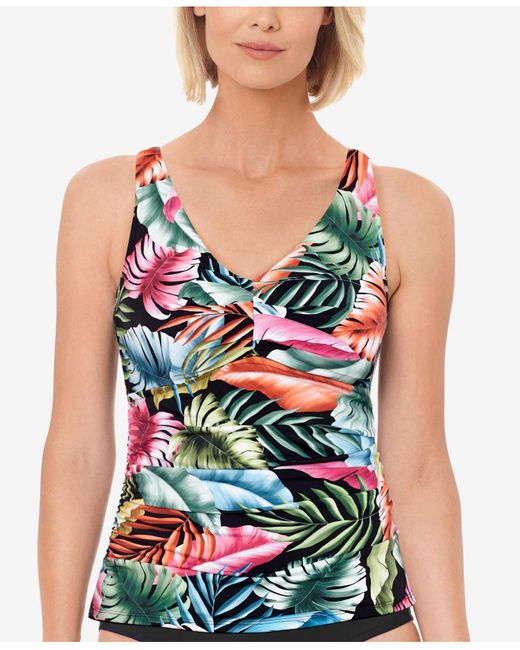 Swim Solutions Synthetic Vneck Pleated Tummycontrol Tankini Top