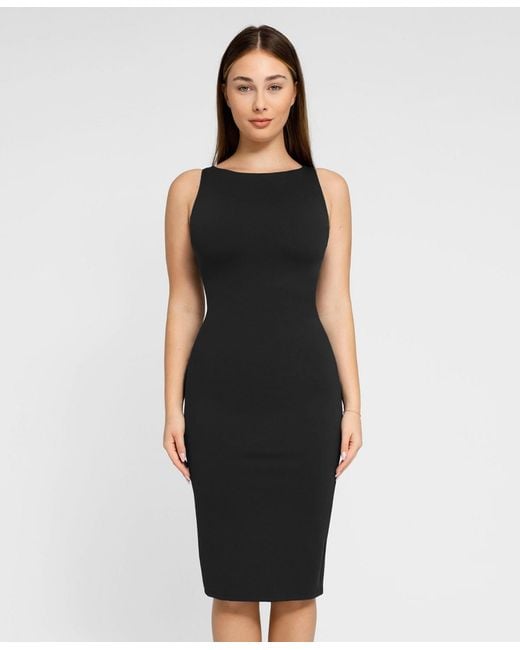 Popilush Women's Black Shapewear Sleeveless Boatneck Sculpting Midi Work Dress - www.disolcolor.com Popilush Women's Black Shapewear Sleeveless Boatneck Sculpting Midi Work Dress - www.disolcolor.com