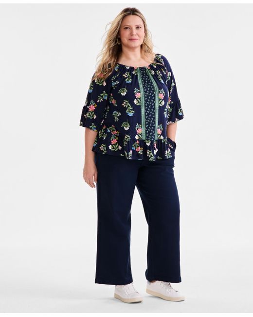 Style & Co. Blue Plus Size Printed Convertible Top