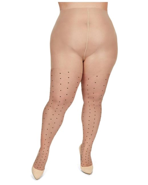 Memoi Natural Pindot Sheer Curvy Control Top Tights Mm-2301