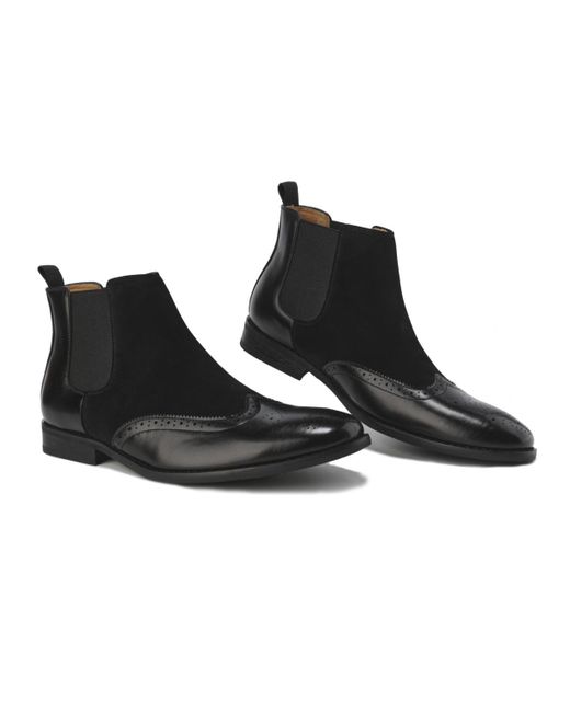 Gino Vitale Black Wingtip Brogue Two-tone Chelsea Boots for men