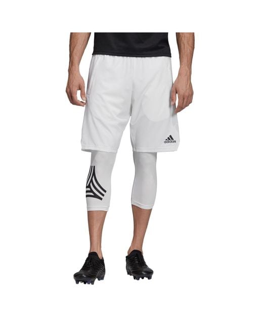 Adidas White Soccer Shorts With Built In Running Tights for men