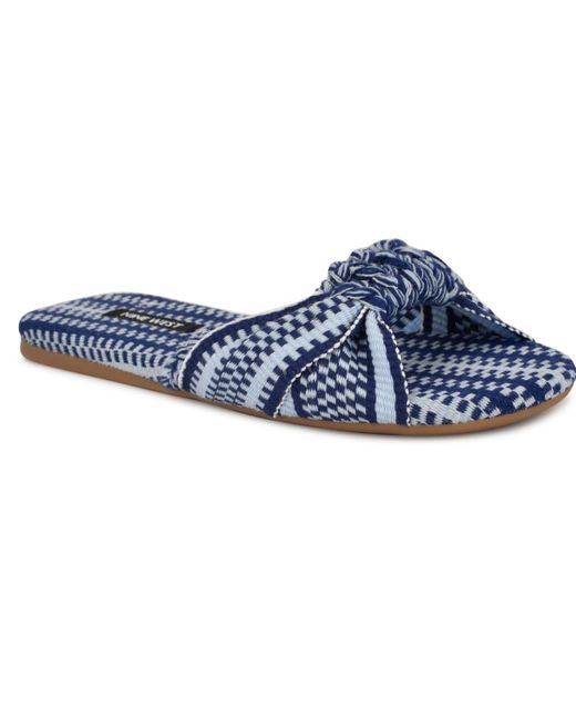 Nine West Blue Lalta Knotted Flat Slide Sandals