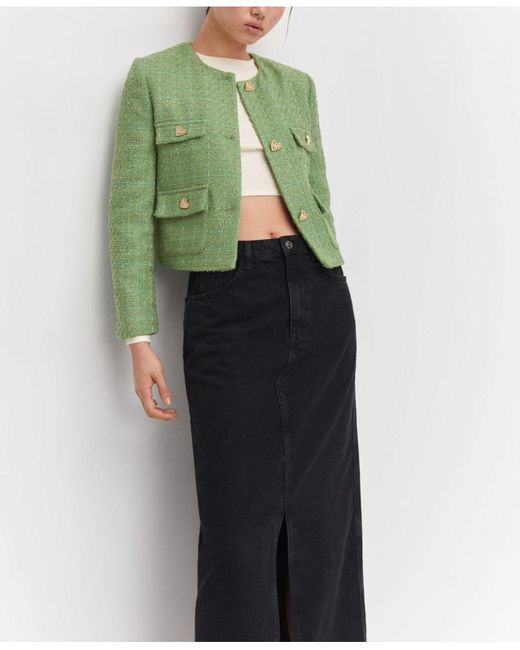 Mango Jewel Buttons Tweed Jacket in Green Lyst