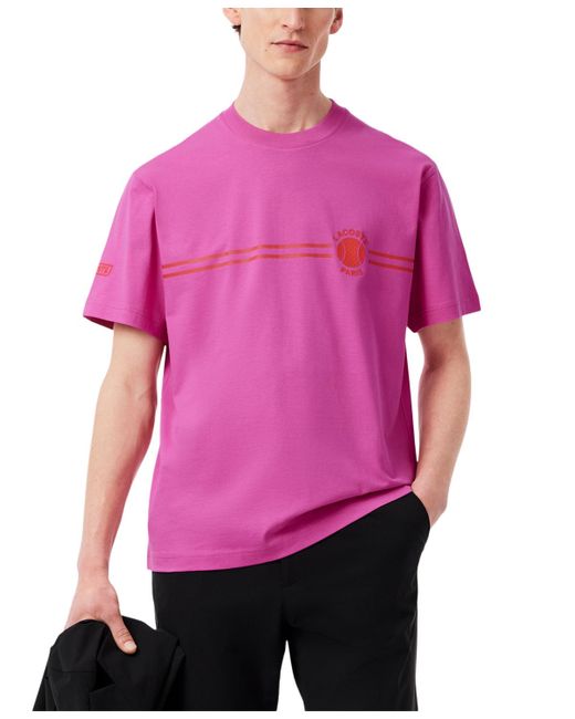 Lacoste Pink Heritage Short Sleeve Graphic Tennis T-shirt for men