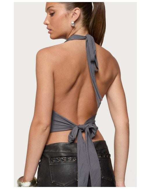 Edikted Gray Nessie Metal Ring Backless Halter Top
