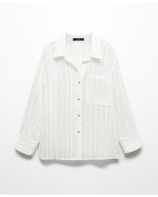 Mango White Regular-fit Striped Shirt