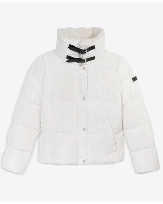 DKNY Blue Faux-fur-collar Zip-front Puffer Coat