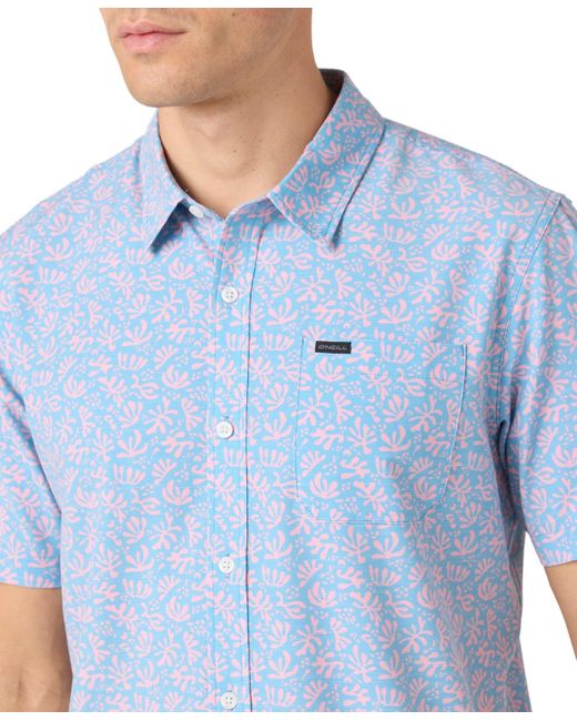 O'neill Sportswear Blue Traveler Upf Traverse Slub Short Sleeve Relaxed Shirt for men