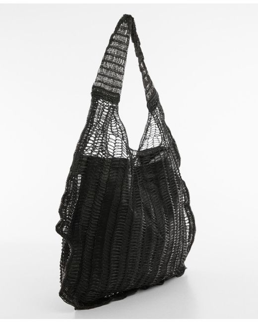 Mango Black Mesh Pattern Shopper Bag