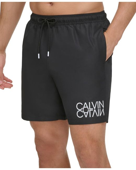 Calvin Klein Black Reflection Logo Elastic Waist 7" Volley Swim Trunks for men
