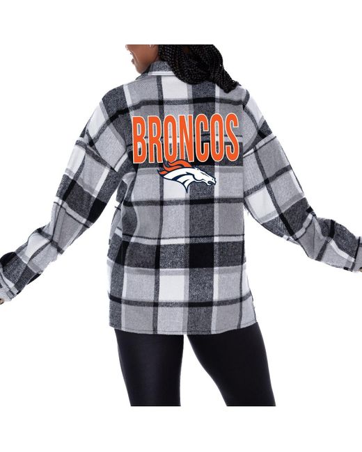 Gameday Couture White Denver Broncos Field Side Fun Plaid Button-up Overshirt
