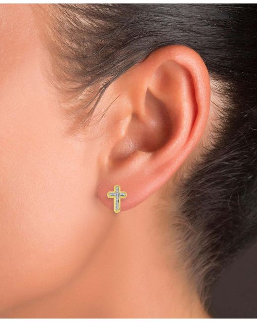 Macy's Metallic Cubic Zirconia Baguette Cross Stud Earrings