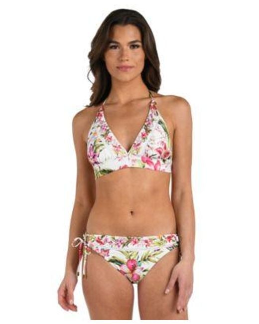 La Blanca Multicolor Polynesian Soft Band Halter Bikini Top Polynesian Shirred Band Hipster Bottoms
