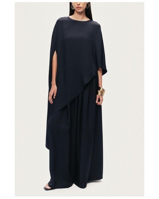 Nocturne Blue Draped Cape Blouse