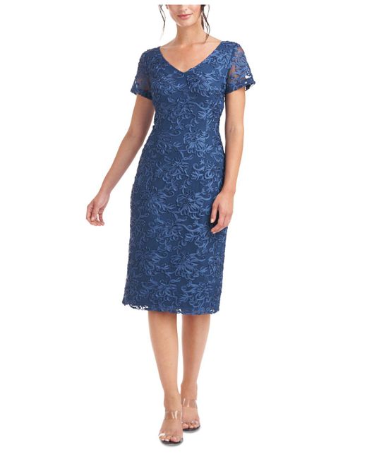 JS Collections Soutache Mesh Sheath Dress in Blue | Lyst