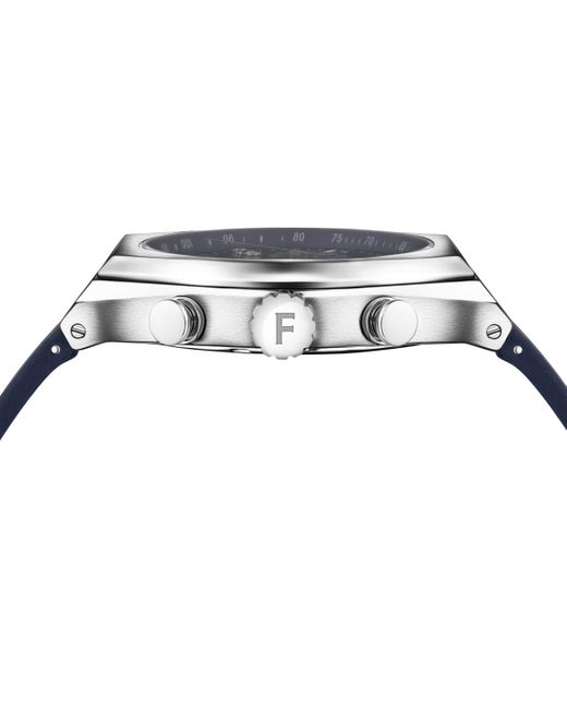 Ferragamo Salvatore Swiss Chronograph Tonneau Blue Silicone Strap Watch 42mm for men
