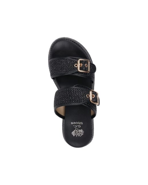 Gc Shoes Black Lorena Woven Double Band Slide Platform Sandals