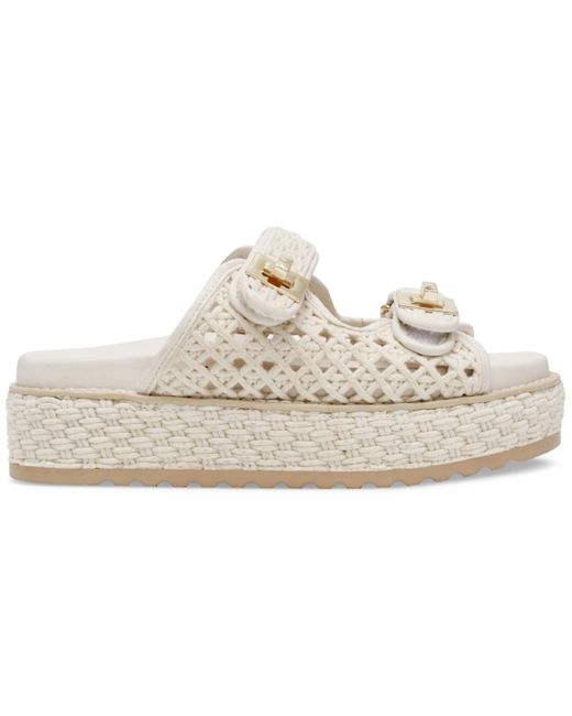 Steve Madden White Bigschmona Platform Buckle Footbed Slide Sandals