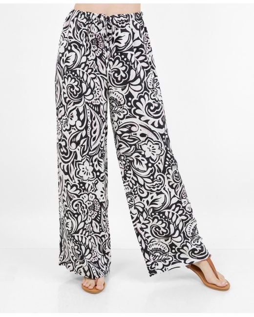 Fever White Allover Printed Drawstring Pants