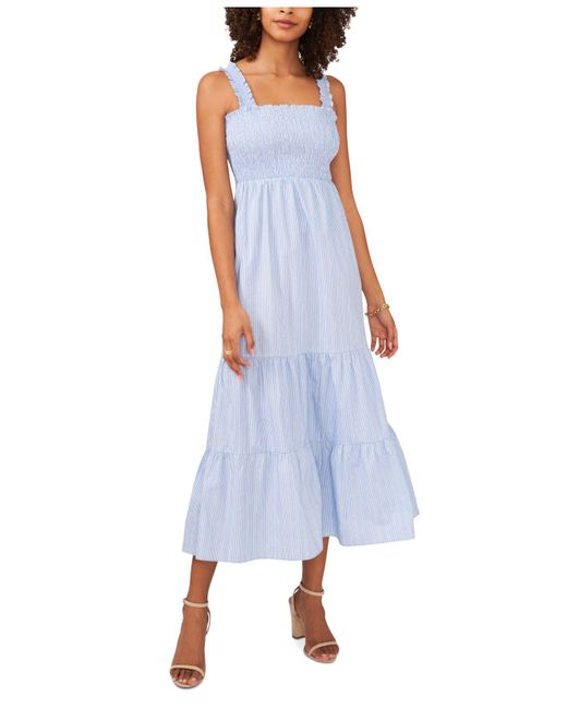 Cece Cotton Striped Smocked Midi Dress in Blue | Lyst Canada