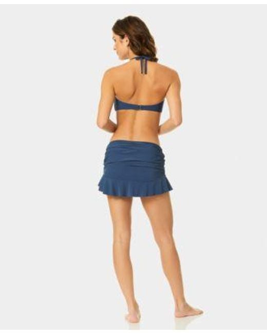Cece Women's Blue Bandeau Neck Halter Top Pull On Contrast Ruffle Swim Skirt