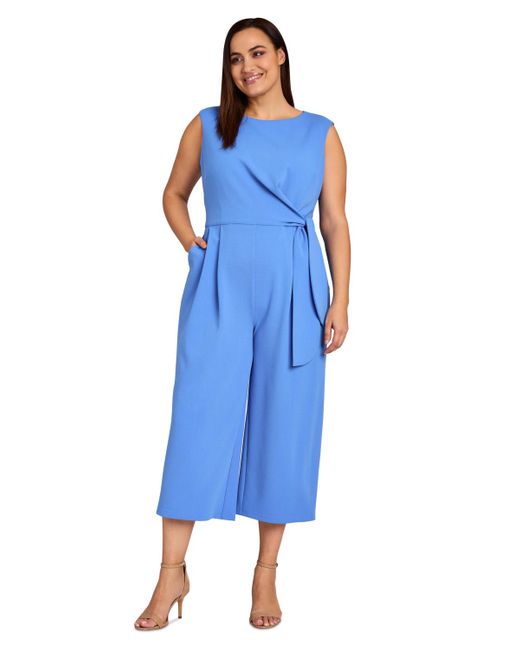 Tahari Blue Plus Size Scuba-crepe Cropped Tie-waist Jumpsuit