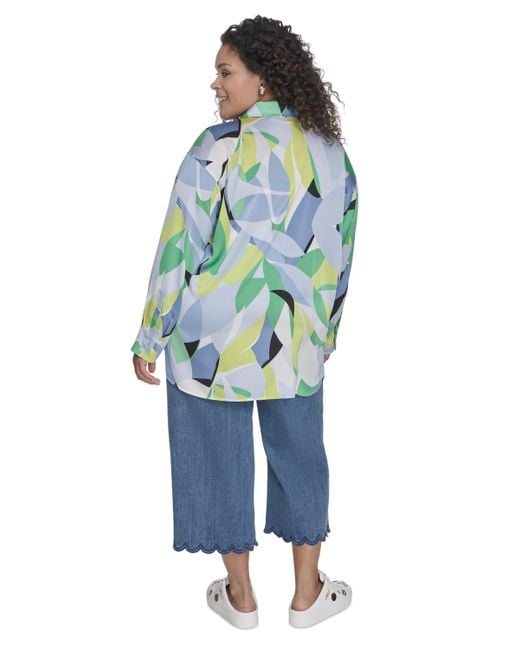 Karl Lagerfeld Blue Plus Size Geometric Print Blouse
