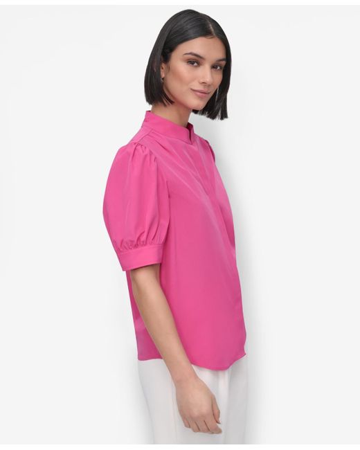 DKNY Pink Mandarin-collar Puff-shoulder Shirt