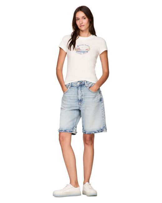 売れ筋商品|||トミーヒルフィガー カットソー トップス レディース Women's Relaxed Tonal Tropics Graphic Tee Ecru Tommy Hilfiger Cotton Slim Fit Tropics Graphic Tee in White