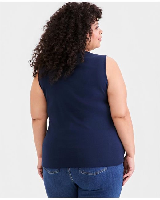 Style & Co. Blue Plus Size Split-neck Tank Top
