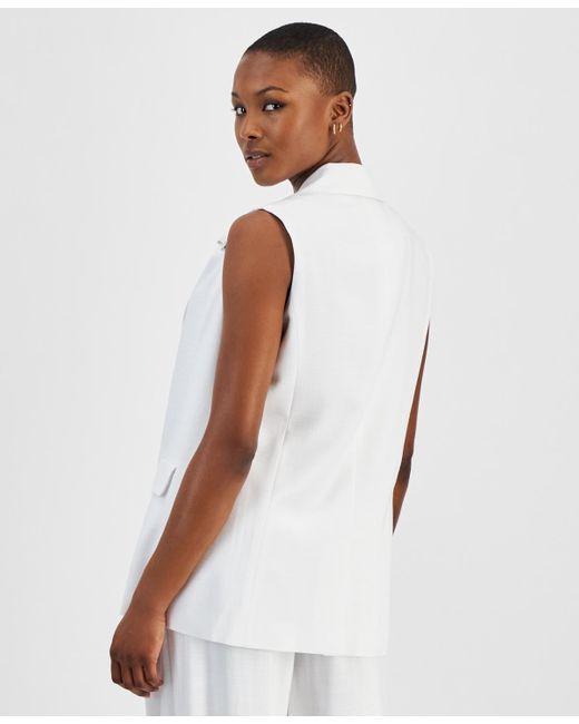 BarIII White Petite Open-front Long Vest