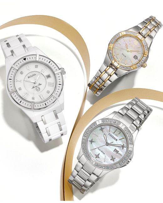Seiko Metallic Watch, Women's Solar Diamond Accent Two Tone Stainless Steel Bracelet 27mm Sut068