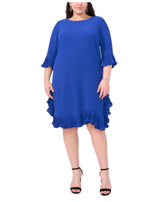 Msk Blue Plus Size Pleated Ruffle Dress