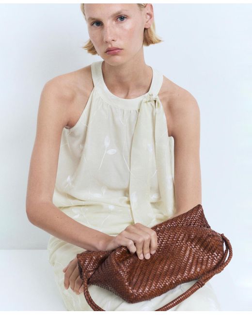 Mango White Knot Detail Halter-neck Top