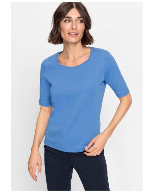 Olsen Blue 100% Cotton Short Sleeve Solid Round Neck T-shirt